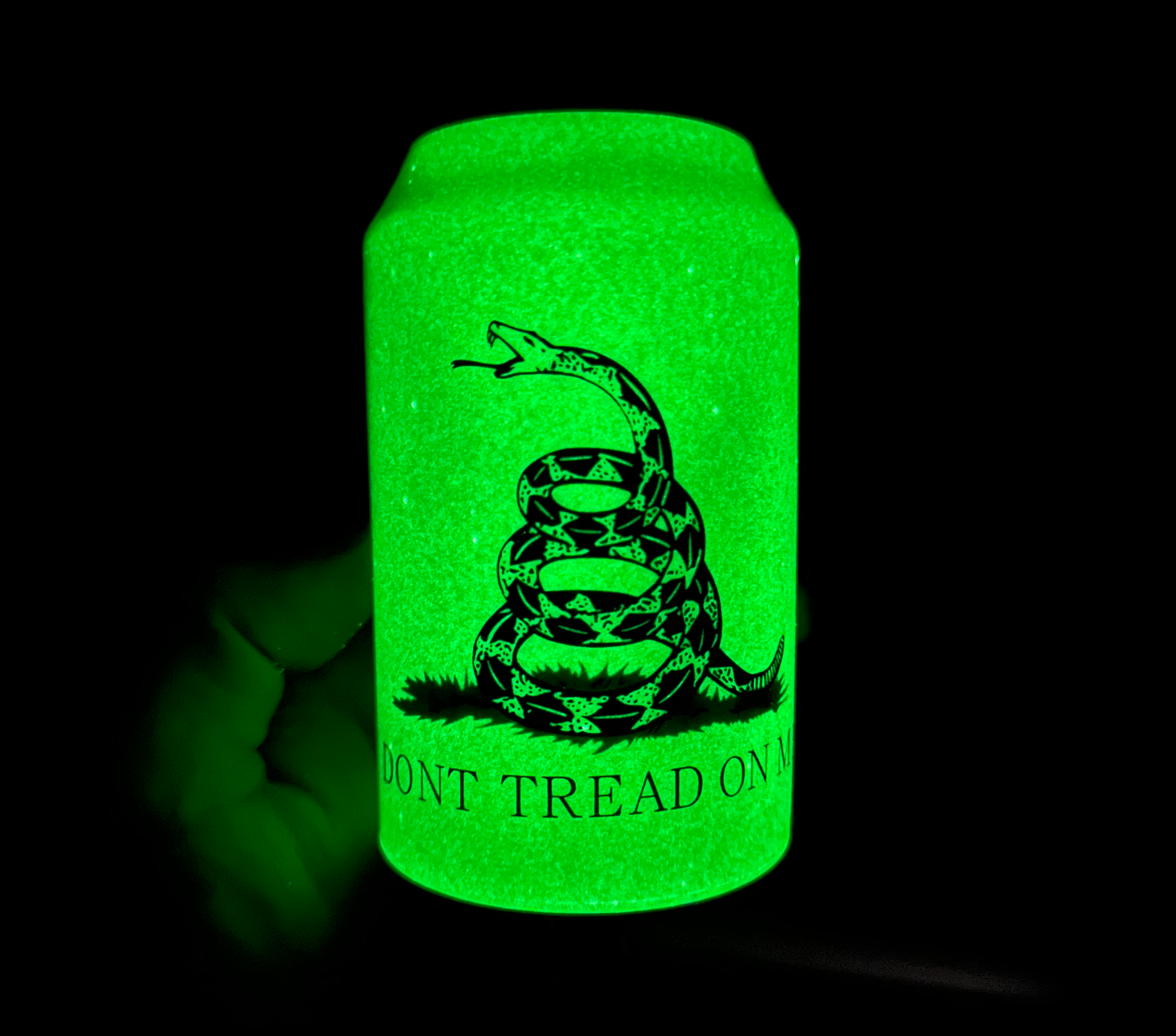 Don't Tread On Me GLOW IN THE DARK Beersy Silicone Sleeve Hide-a-Beer Can Cooler