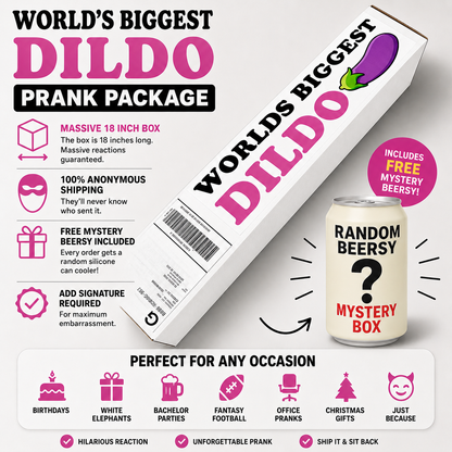 World's Biggest Dildo Prank Package: Includes a FREE Mystery Beersy Can Cooler