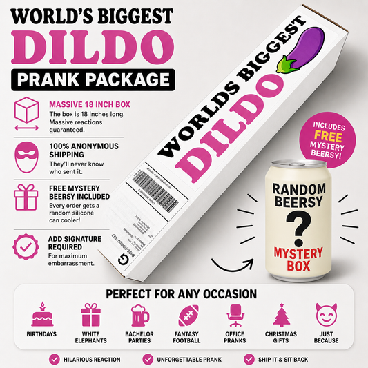 World's Biggest Dildo Prank Package: Includes a FREE Mystery Beersy Can Cooler