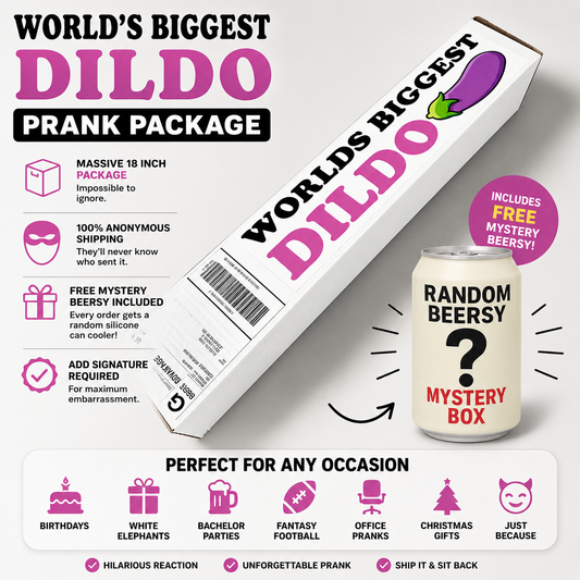 World's Biggest Dildo Prank Package: Includes a FREE Mystery Beersy Can Cooler