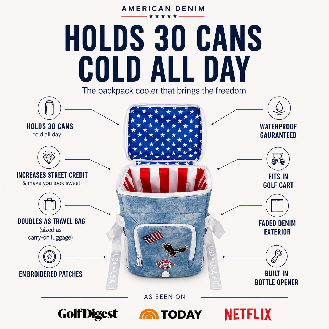 American Denim Backpack Cooler