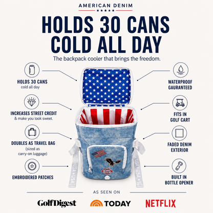 American Denim Backpack Cooler