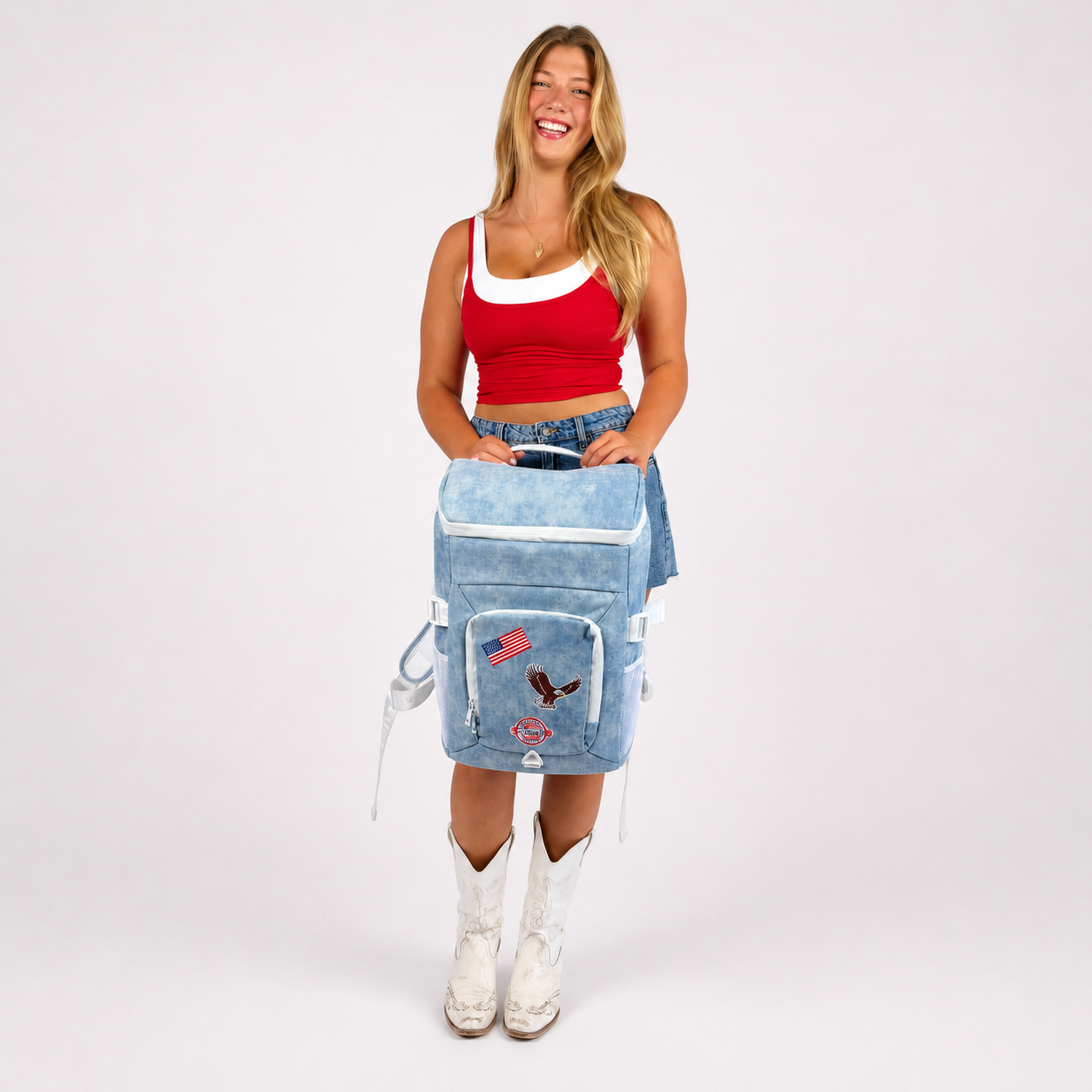 American Denim Backpack Cooler