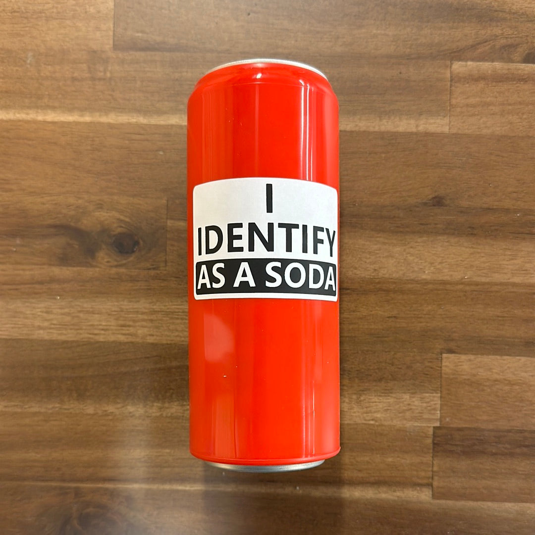 "I Identify As A Soda" Beersy Silicone Sleeve Hide-a-Beer Can Cooler