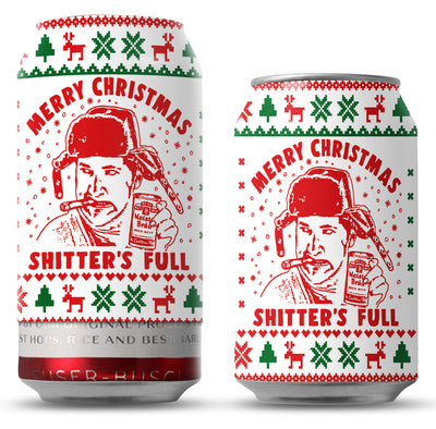 Merry Christmas Shitters Full Beersy Silicone Sleeve Hide-a-Beer Can Cooler (GLOW IN THE DARK)
