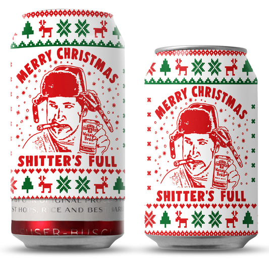 Merry Christmas Shitters Full Beersy Silicone Sleeve Hide-a-Beer Can Cooler (GLOW IN THE DARK)