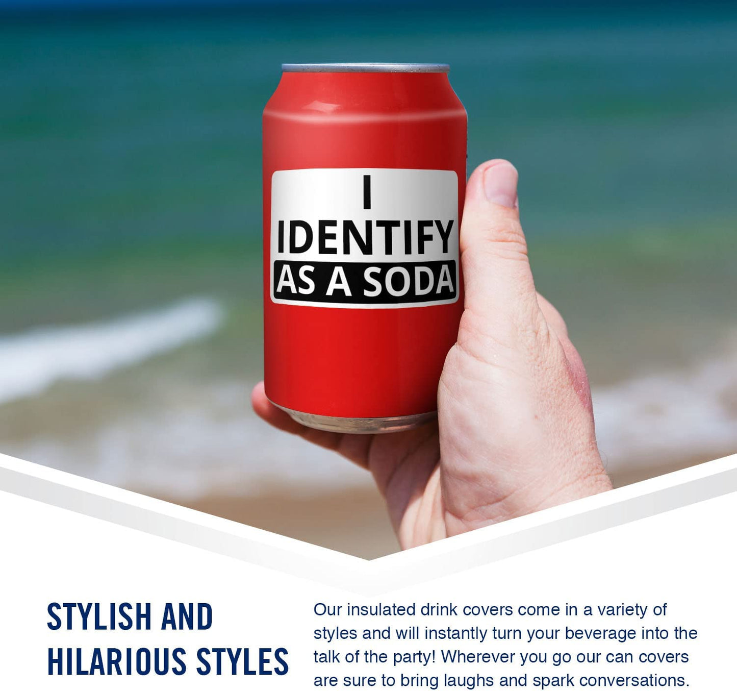 "I Identify As A Soda" Beersy Silicone Sleeve Hide-a-Beer Can Cooler