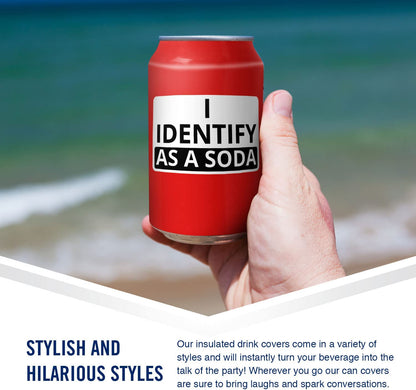 "I Identify As A Soda" Beersy Silicone Sleeve Hide-a-Beer Can Cooler