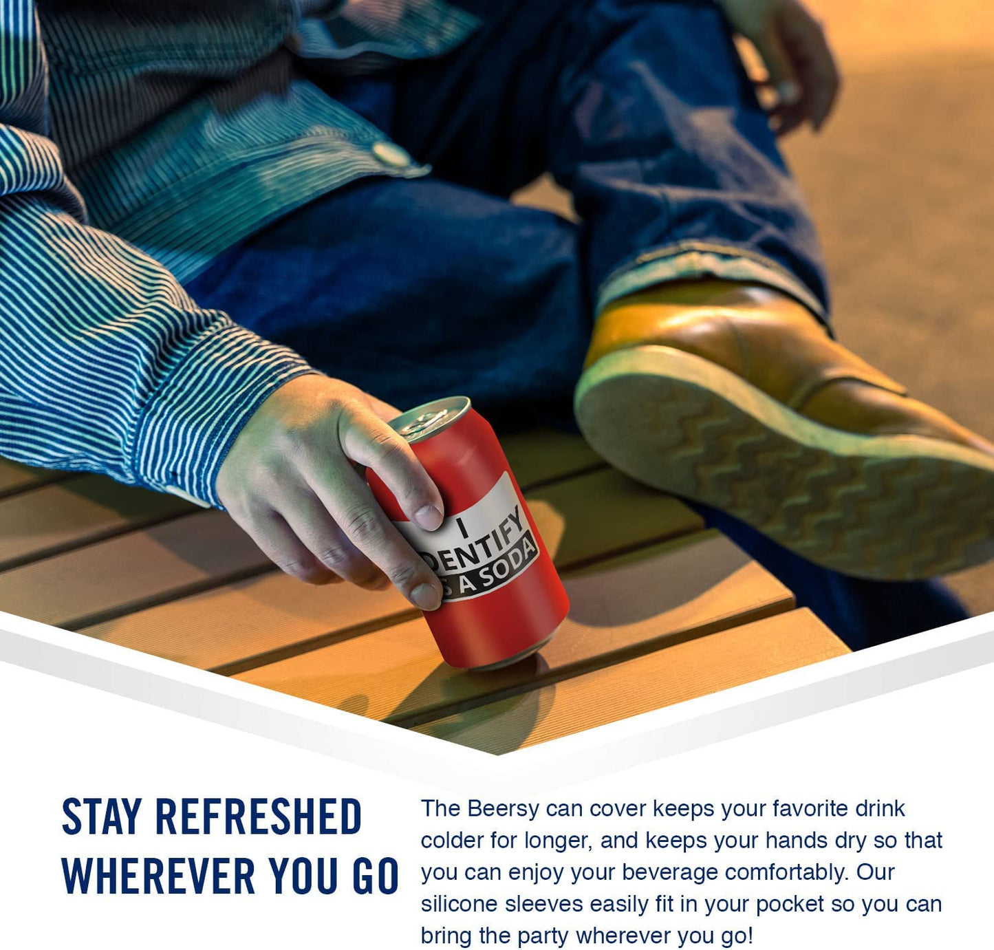 "I Identify As A Soda" Beersy Silicone Sleeve Hide-a-Beer Can Cooler