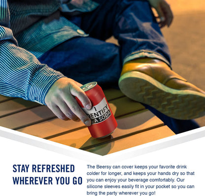 "I Identify As A Soda" Beersy Silicone Sleeve Hide-a-Beer Can Cooler