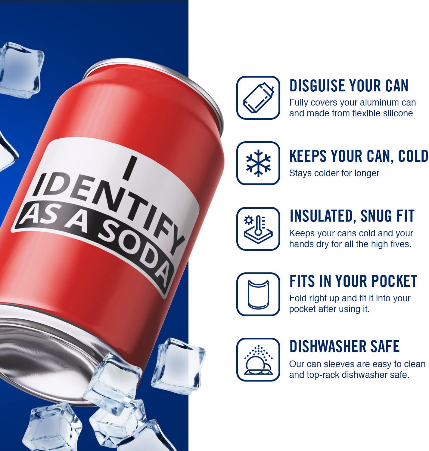 "I Identify As A Soda" Beersy Silicone Sleeve Hide-a-Beer Can Cooler