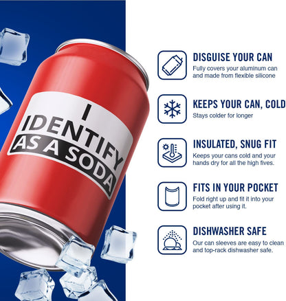 "I Identify As A Soda" Beersy Silicone Sleeve Hide-a-Beer Can Cooler