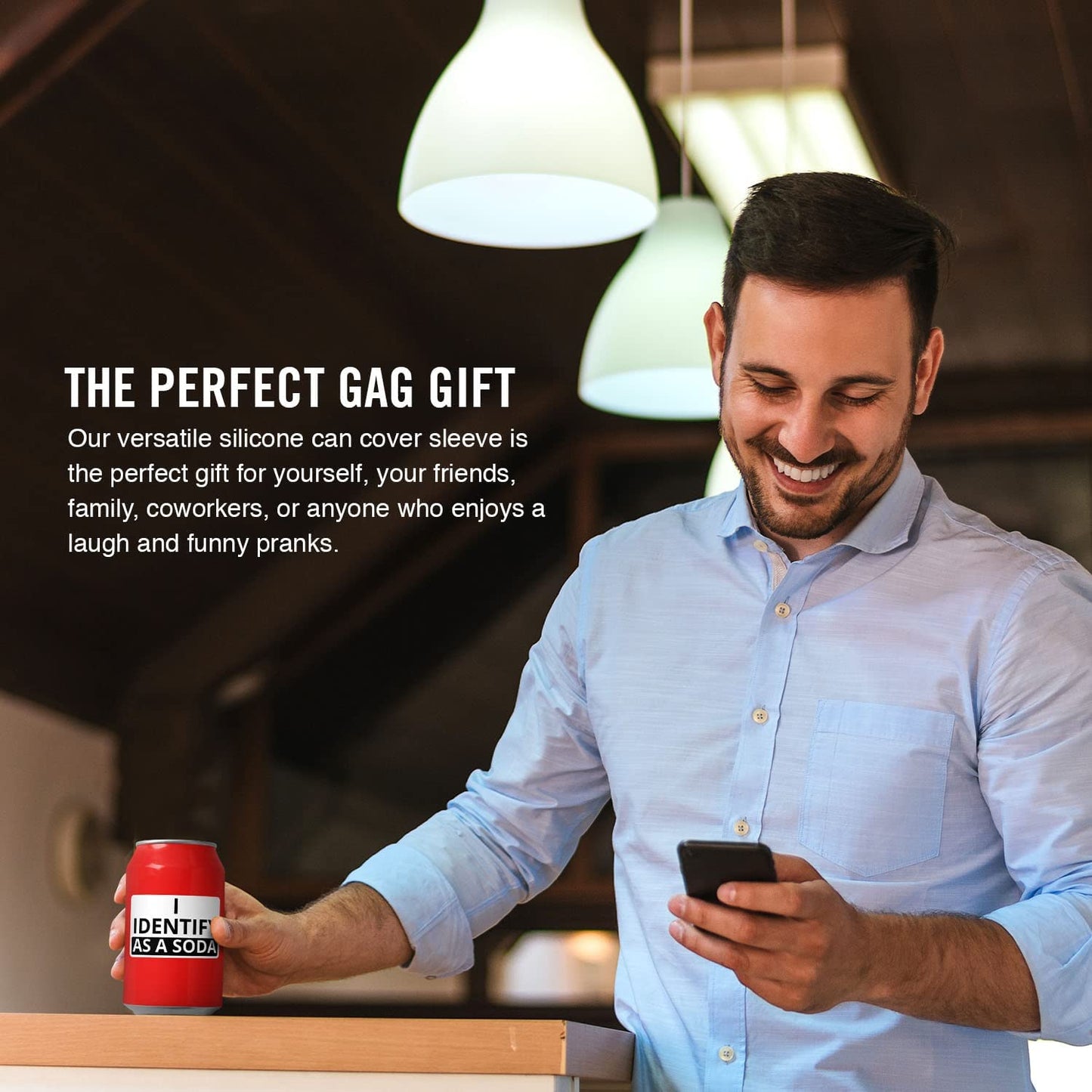 "I Identify As A Soda" Beersy Silicone Sleeve Hide-a-Beer Can Cooler