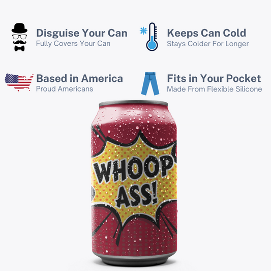 Whoop Ass Beersy Silicone Sleeve Hide-a-Beer Can Cooler